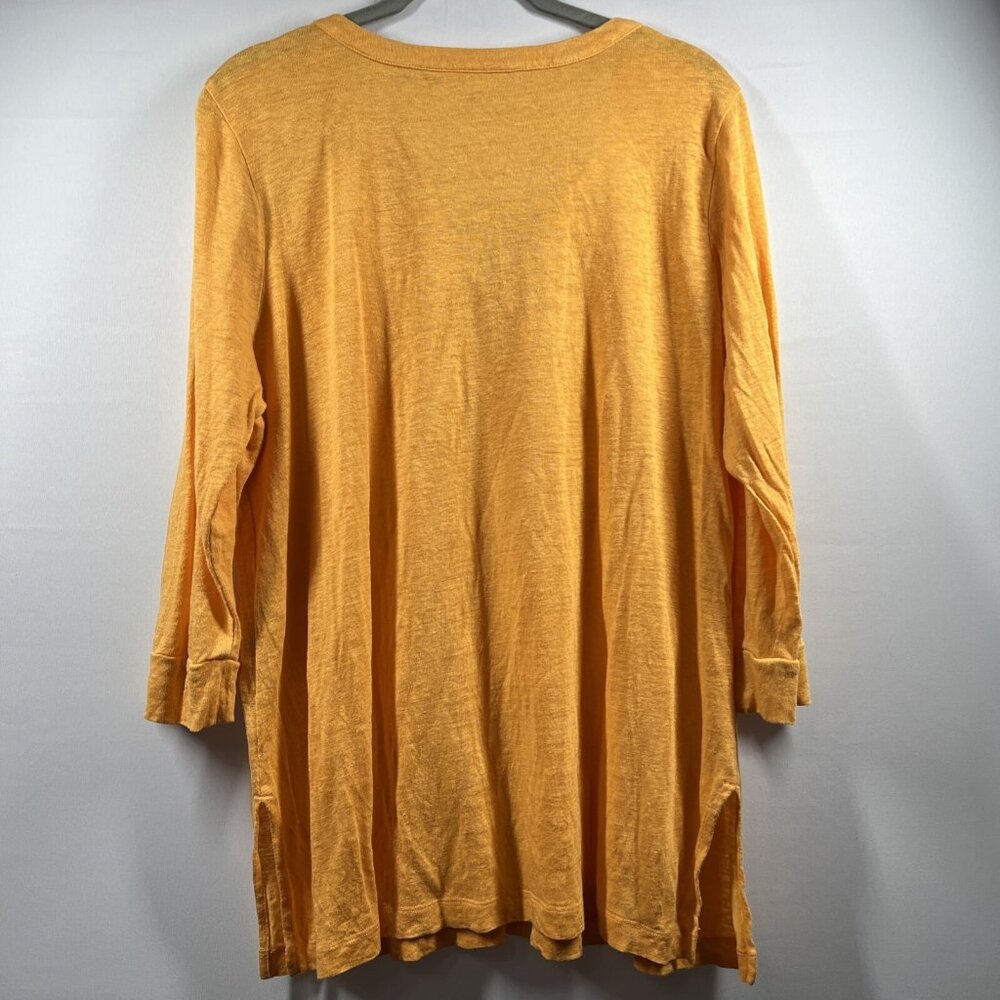 Chicos Women's Top Large 100%‎ Linen Yellow Embroidered Bohemia 3/4 Sleeve Light - Picture 2 of 8